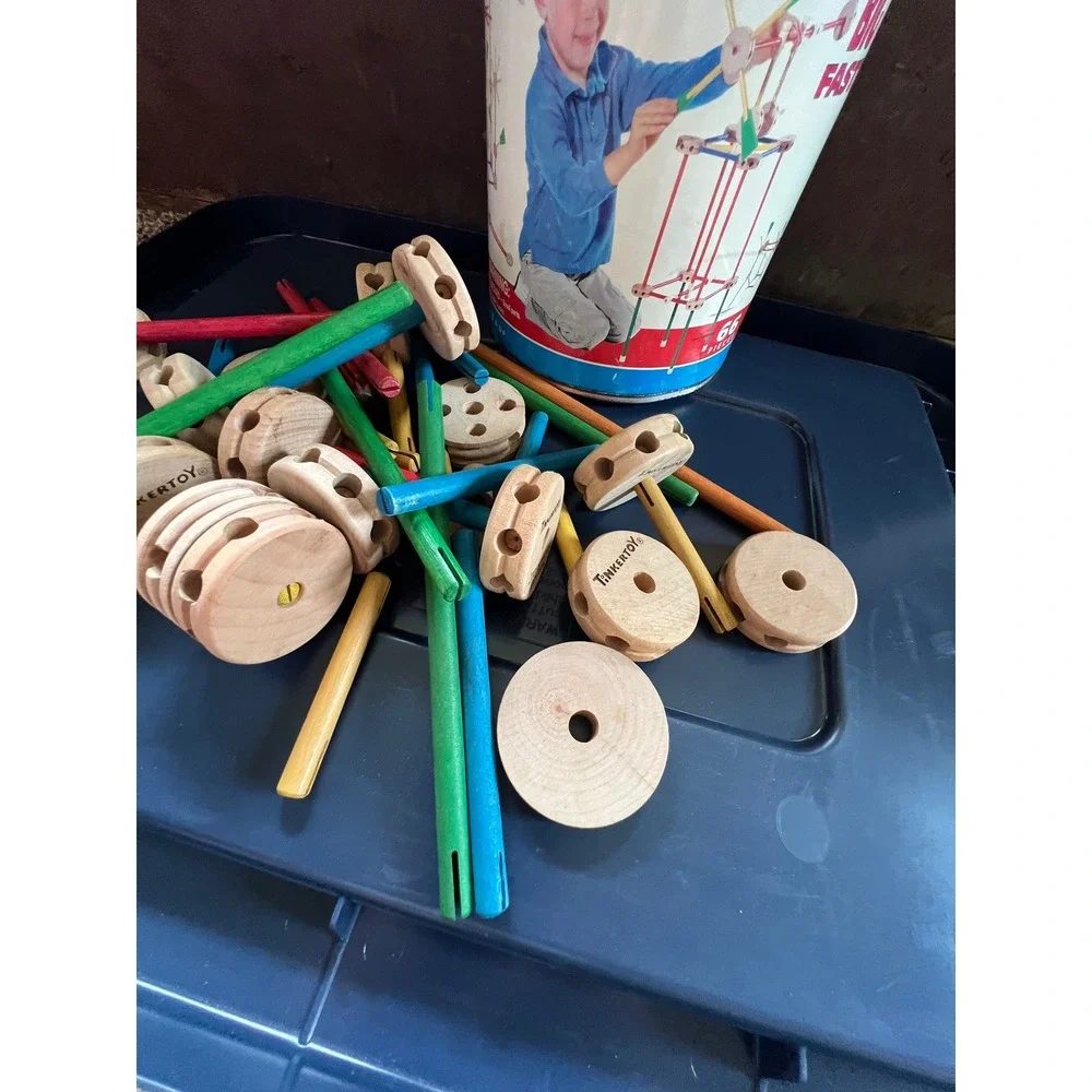 Vintage Tinkertoy Junior Builder Set Classic Wood Construction Toy